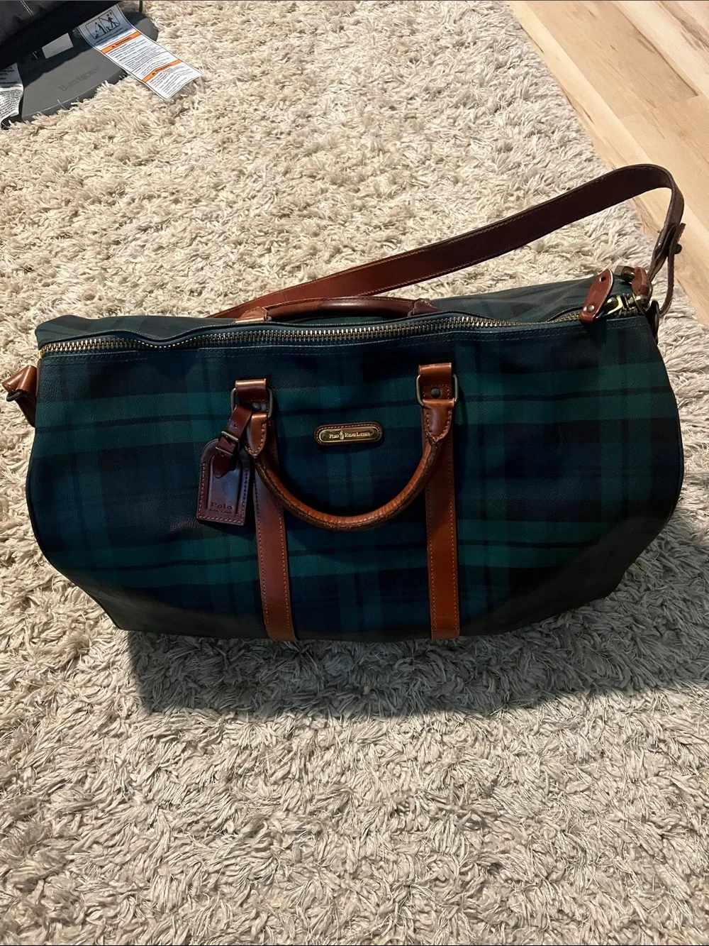 Vintage POLO RALPH LAUREN Classic Green Plaids Tartan XL Overnight Duffle Bag